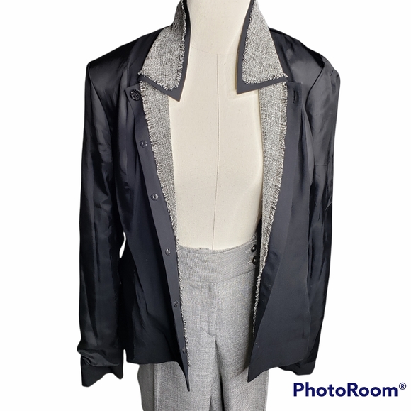 Chic Wool Blend Academia Eyelash Fringe Snap Blazer size 10 Jones NY - Picture 10 of 15